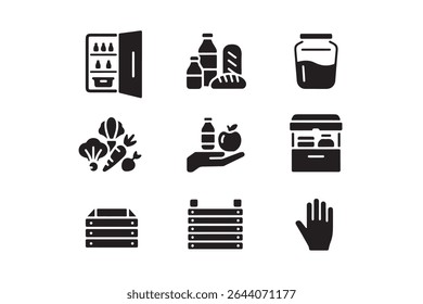 Grocery and food icons set in minimalist style