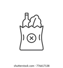 Grocery food paper bag with delete sign line icon.