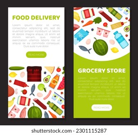 Grocery Food Store Banner Design with Products Vector Template