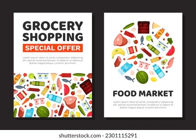 Grocery Food Store Banner Design with Products Vector Template