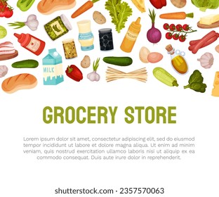 Grocery Food Store Banner Design with Market Products Vector Template