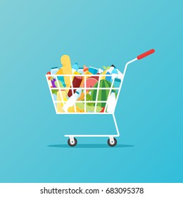 Grocery Full Shopping Cart Icon. Clipart Image Isolated On Background