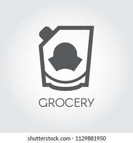 Grocery glyph icon. Mayonnaise, ketchup, doypack or mustard flat label. Food series button. Vector illustration for product stores, retail, price list and other cooking thematic sites and mobile apps