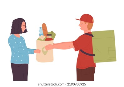 Grocery home delivery services. Online products ordering and fast shipping vector illustration