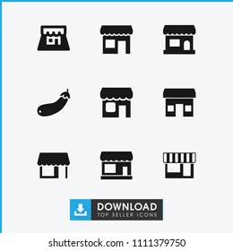 Grocery icon. collection of 9 grocery filled icons such as store, aubergine. editable grocery icons for web and mobile.