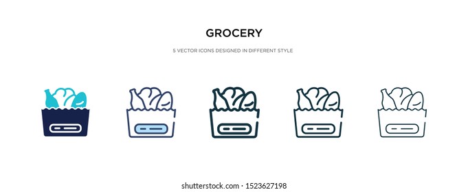 grocery icon in different style vector illustration. two colored and black grocery vector icons designed in filled, outline, line and stroke style can be used for web, mobile, ui