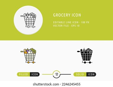 Grocery Icon Isolated on White Background. Home Food Bag Thin Line Symbol Stock Vector Illustration For Mobile App And Web Design.