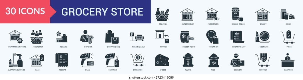 Icono de la tienda de comestibles Ilustración Vector Glifo Estilo 