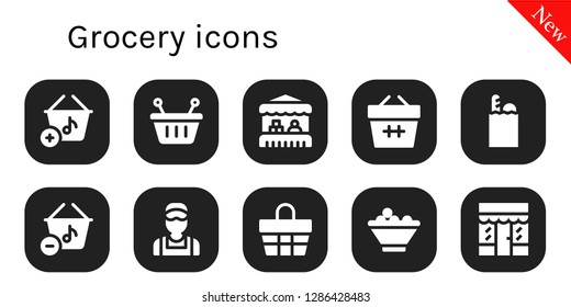  grocery icon set. 10 filled grocery icons. Simple modern icons about  - Basket, Grocery, Groceries, Clerk, Fruit bowl