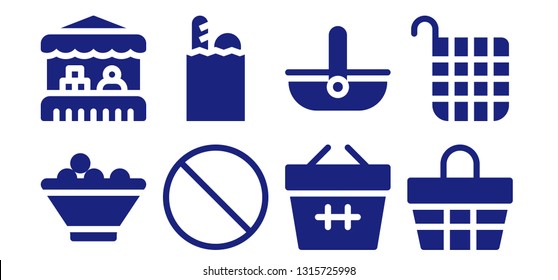 grocery icon set. 8 filled grocery icons.  Simple modern icons about  - Fruit bowl, Grocery, Forbbiden, Groceries, Basket