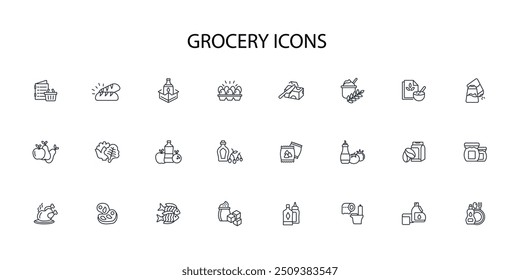 grocery icon set.vector.Editable stroke.linear style sign for use web design,logo.Symbol illustration.