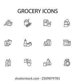 conjunto de iconos de supermercado.Vector.Trazo editable.signo de estilo lineal para uso Diseño web, logotipo.Ilustración de símbolo.