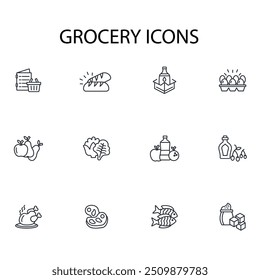 grocery icon set.vector.Editable stroke.linear style sign for use web design,logo.Symbol illustration.