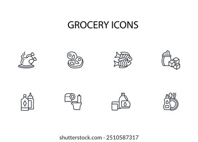 grocery icon set.vector.Editable stroke.linear style sign for use web design,logo.Symbol illustration.