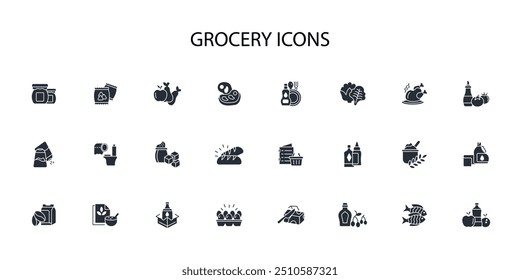 grocery icon set.vector.Editable stroke.linear style sign for use web design,logo.Symbol illustration.