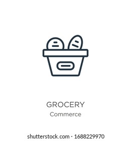 Grocery icon. Thin linear grocery outline icon isolated on white background from commerce collection. Line vector sign, symbol for web and mobile