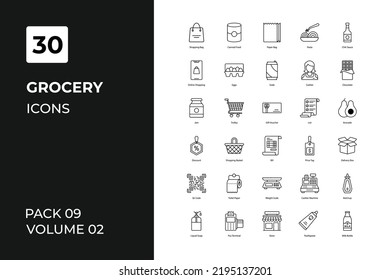 Grocery icons collection. Set contains such Icons as bag, buy, cardboard, more 