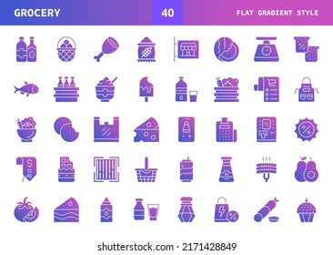 Grocery icons set. Flat gradient set of vector. Can used for digital product, presentation, UI and many more.