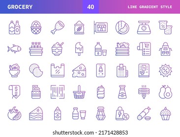 Grocery icons set. Line gradient set of vector. Can used for digital product, presentation, UI and many more.