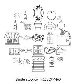 Grocery icons set. Outline set of 25 grocery vector icons for web isolated on white background
