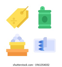 Grocery icons set = tag discount, soda, eggs, tuna. Perfect for website mobile app, app icons, presentation, illustration and any other projects.