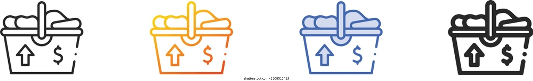 icono de la tienda de comestibles. Diseño lineal delgado, degradado, trazo azul y estilo audaz aislado sobre fondo blanco