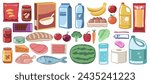 Grocery items set. Collection of various supermarket items. Shopping, groceries, and marketing concept.  
