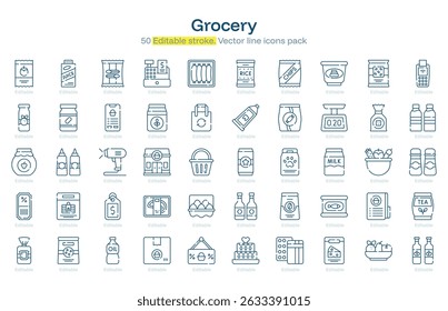 Grocery line icon pack. Grocery Stroke icon set. Editable Stroke icon