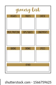 Grocery list, A4 format printable page. 