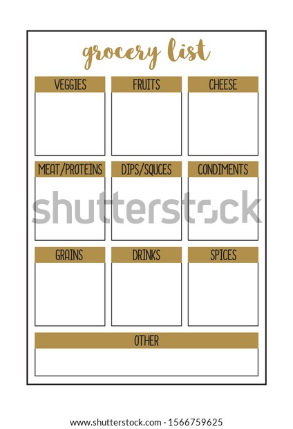Grocery List A4 Format Printable Page Stock Vector (Royalty Free ...