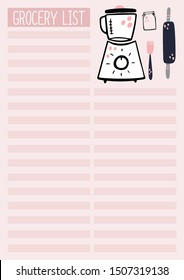 Grocery list A4 printable page for planner, diary, notebook or organiser. 