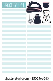 Grocery list A4 printable page for planner, diary, notebook or organiser. 