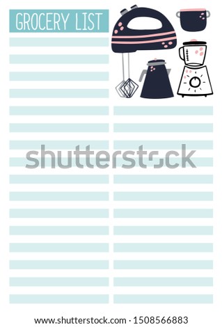 Grocery list A4 printable page for planner, diary, notebook or organiser. 