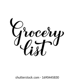 Grocery List calligraphy hand lettering isolated on white. Shopping list template. Easy to edit vector element of design for organizer, meal planner, recipe card, etc. 