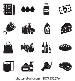 Grocery List Icons. Black Flat Design. Vector Illustration. 