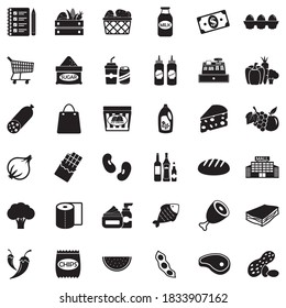 Grocery List Icons. Black Flat Design. Vector Illustration.