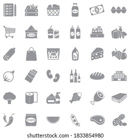 Grocery List Icons. Gray Flat Design. Vector Illustration.