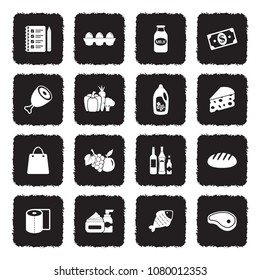 Grocery List Icons. Grunge Black Flat Design. Vector Illustration. 