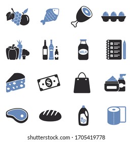 Grocery List Icons. Two Tone Flat Design. Vector Illustration.