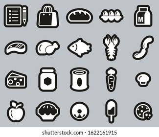 Grocery List Icons White On Black Sticker Set 