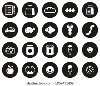 Grocery List Icons White On Black Flat Design Circle Set Big