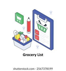 Grocery List isometric Colored illustration. EPS File stock illustration