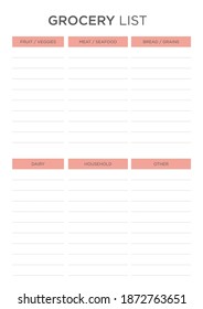 Grocery list with pink theme