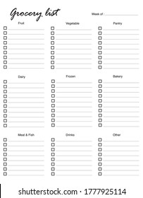 Grocery List planner, Home Organization, printable