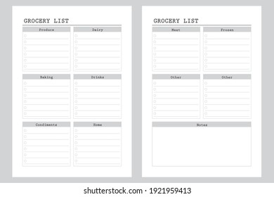 Grocery List, Planner Pages  Bullet Journal