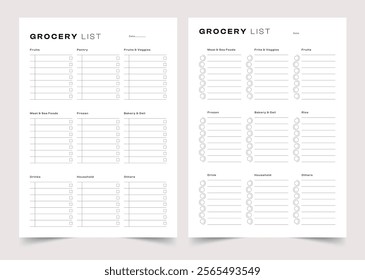 Grocery List Planner Template, Vector Planner