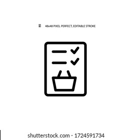 Grocery list, shoppping list simple line icon vector illustration. Editable stroke. 48x48 Pixel Perfect.