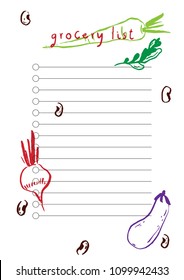 Grocery List template with hand drawn vegetables and check list.