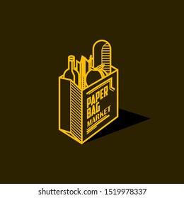 grocery logo design inspiration . simple paper bag vector design template . grocery line art style . art deco groceries template