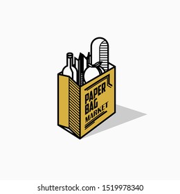 grocery logo design inspiration . simple paper bag vector design template . grocery line art style . art deco groceries template